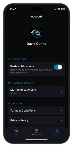The notifications switch in the account screen, turned on to get alerts during the race.